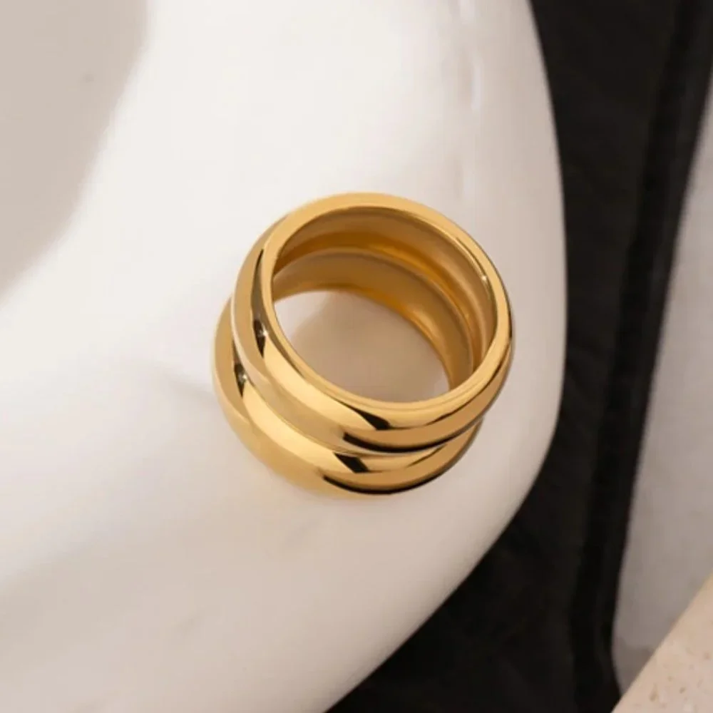 NEW 18K Gold Plated Wide Double Band Ring
